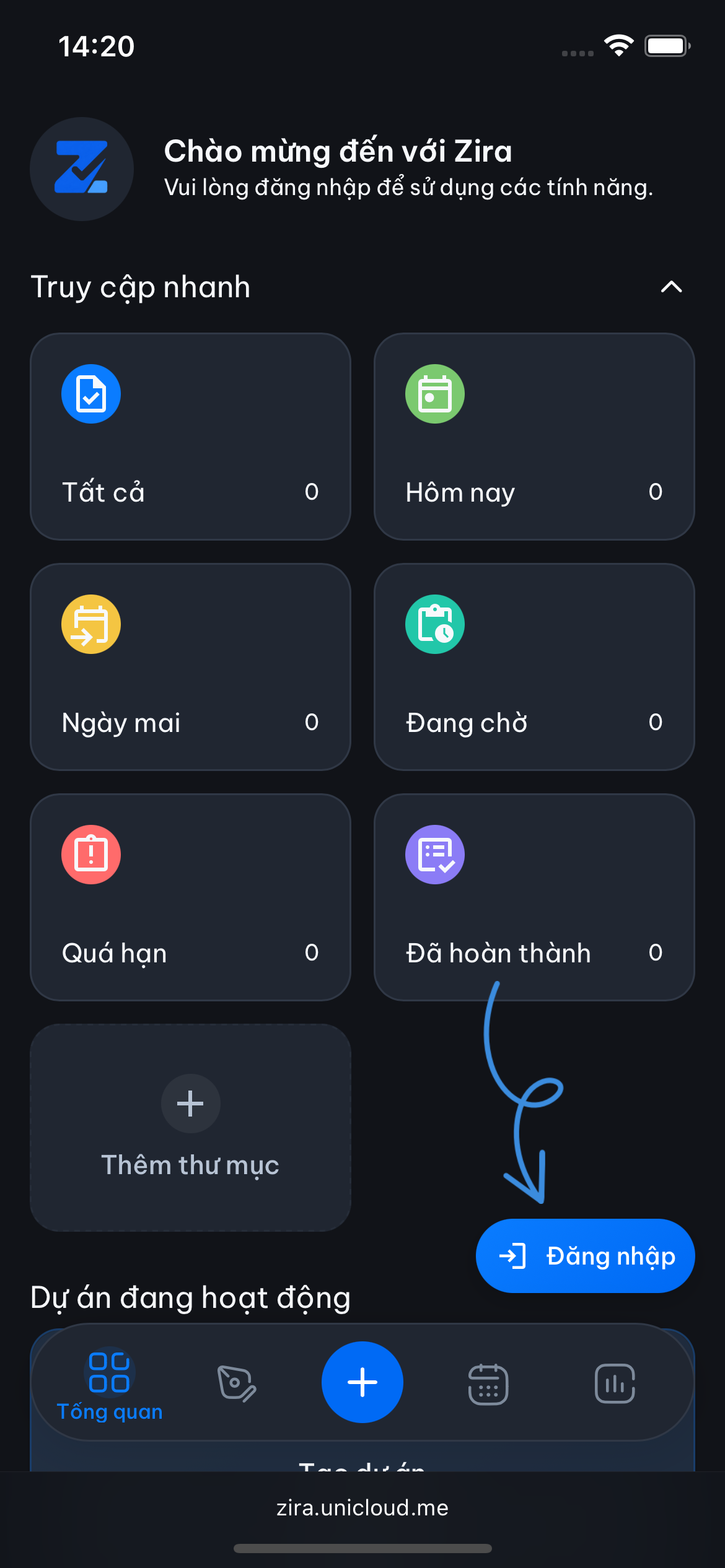 Màn hình chào mừng Zira giúp người dùng mới bắt đầu quản lý công việc