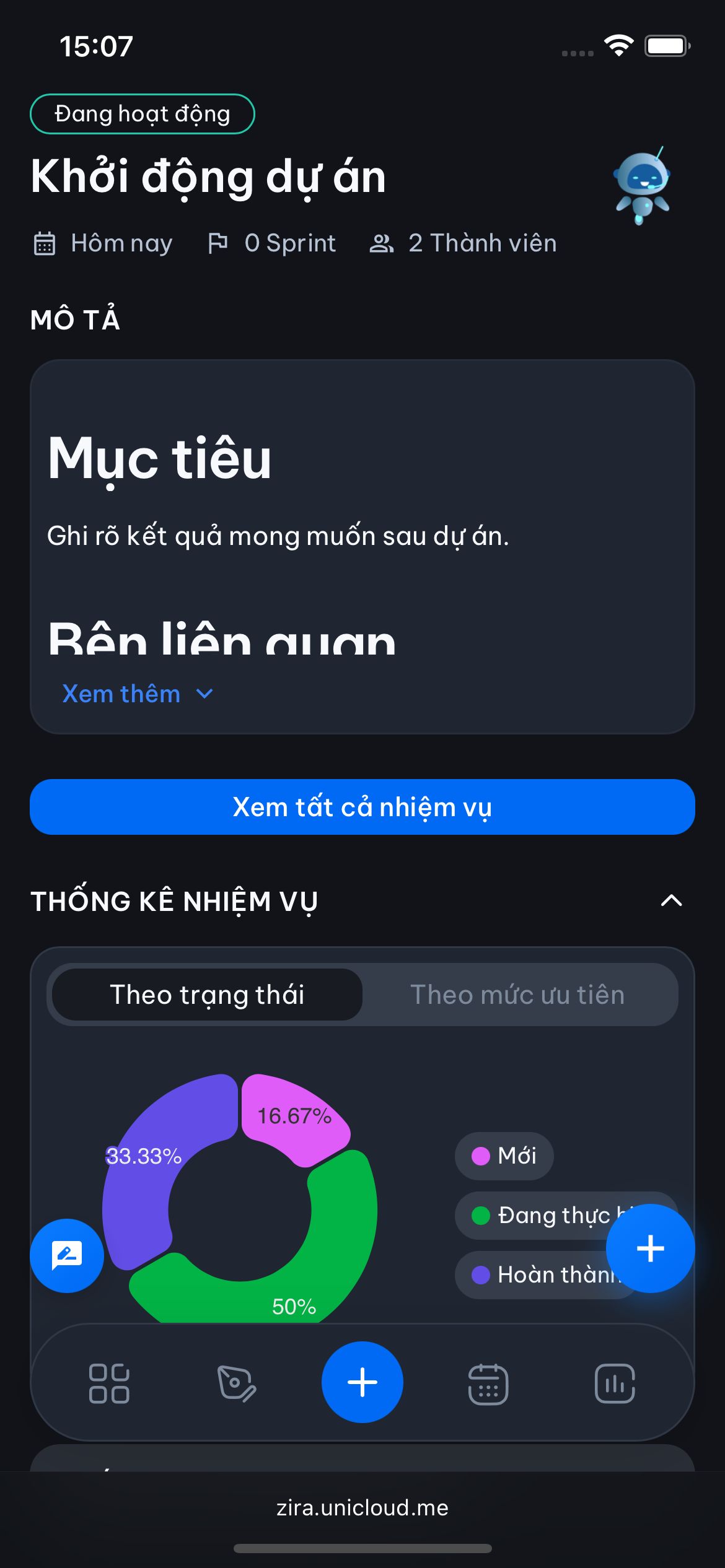 Trang chi tiết dự án Zira với danh sách nhiệm vụ và sprint